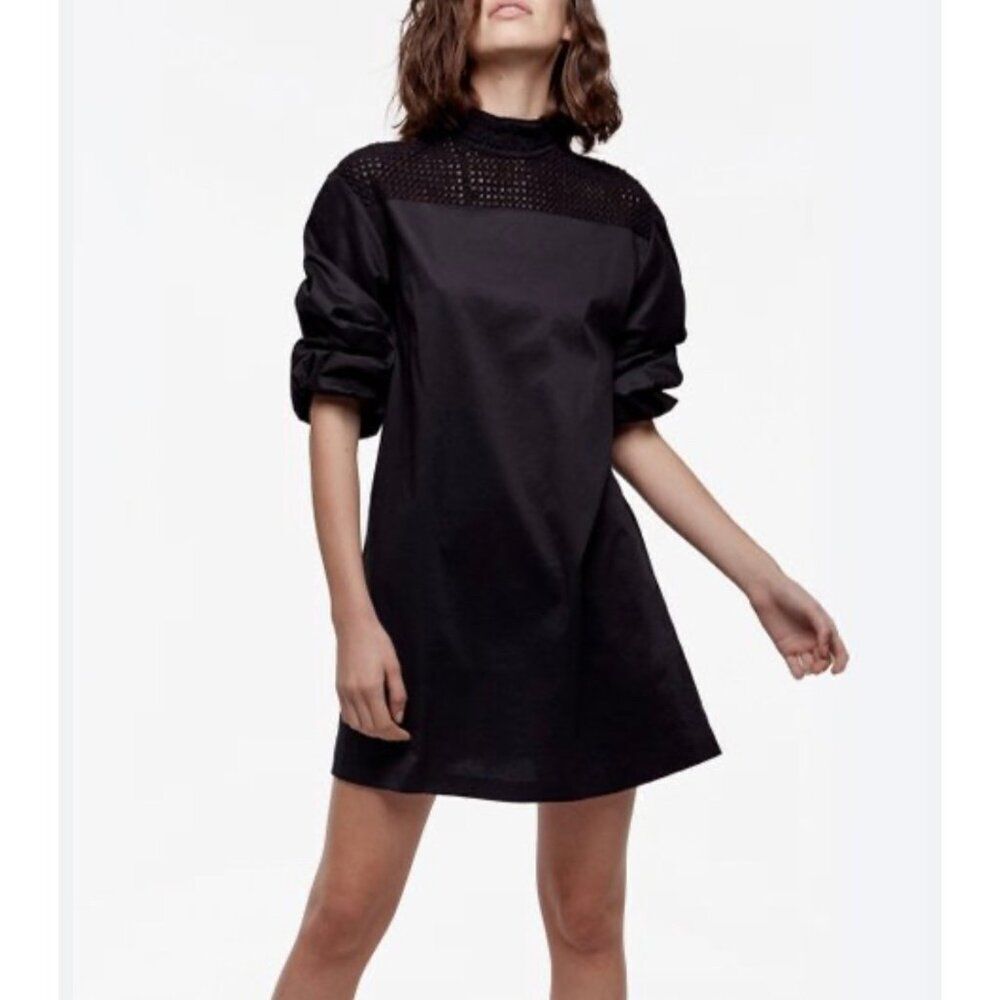 Daya By Zendaya Women Black Crochet Mock Neck A-Line Dress With Pockets Size S